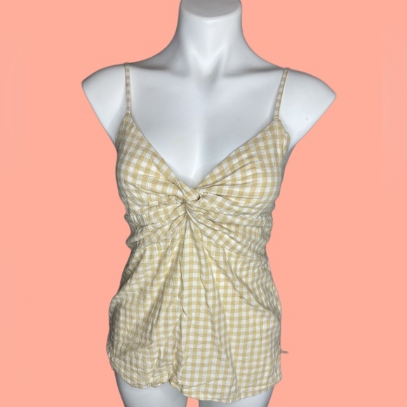 Old Navy Tops - Gingham Tan Twist Knot Cami Top Size Small (Tall)